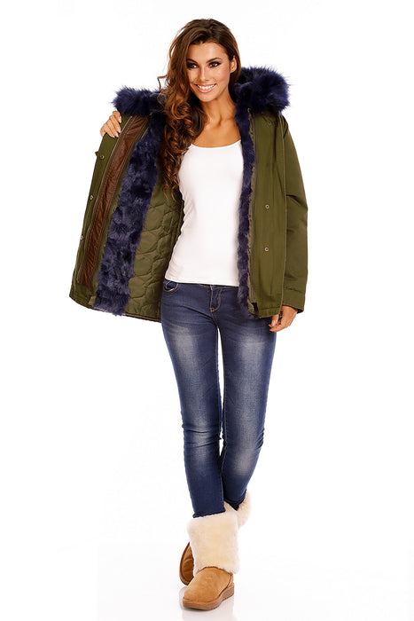 Parka with fur khaki-dark blue