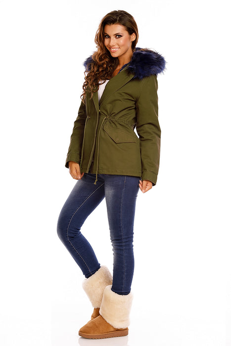 Parka with fur khaki-dark blue