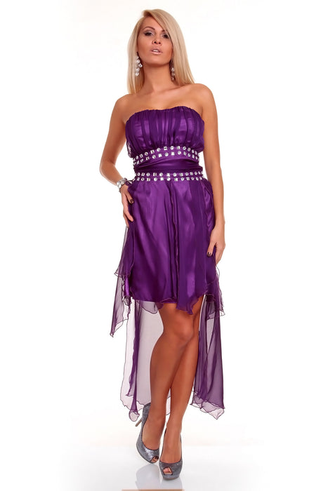 Bandeau mini dress chiffon look with stones purple