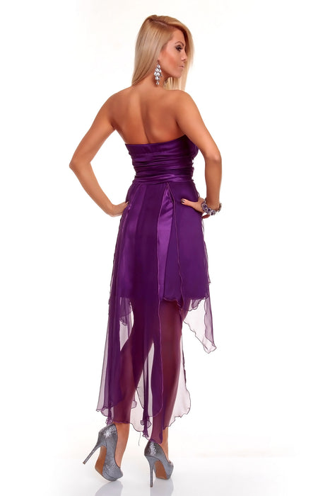 Bandeau mini dress chiffon look with stones purple