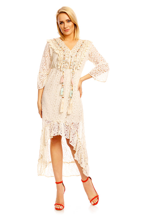 Lace dress Ibiza style bohemian style beige-gold