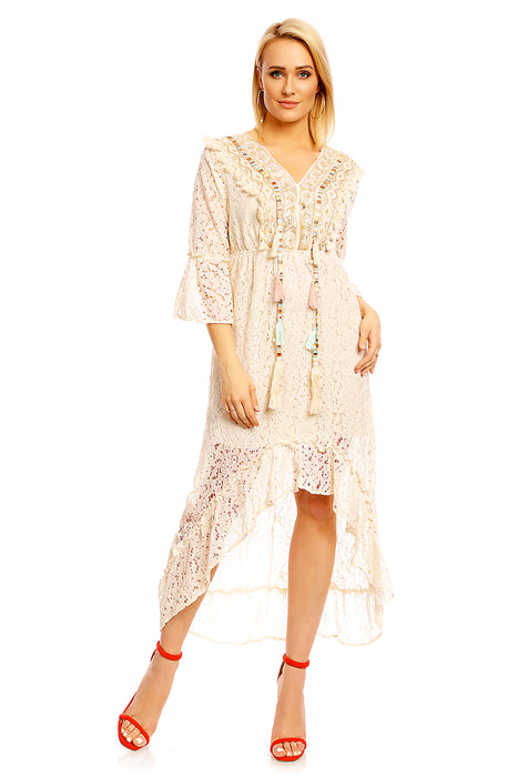 Lace dress Ibiza style bohemian style beige-gold