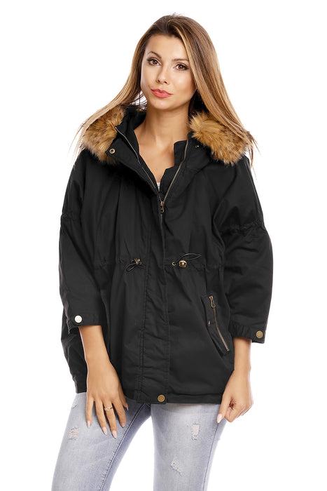 Parka with fur khaki-dark blue