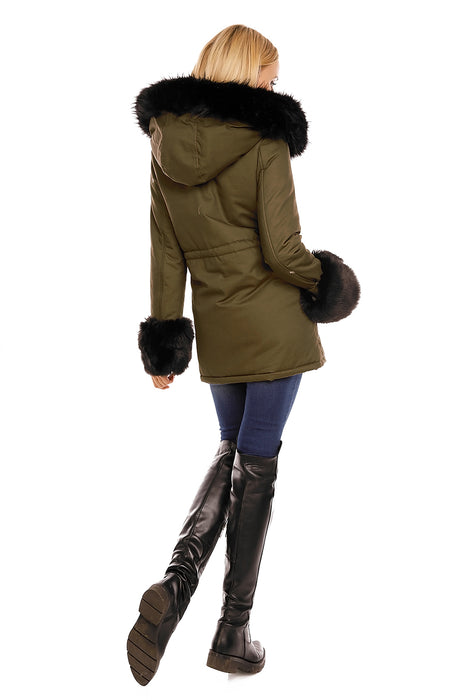 Winter jacket parka with faux fur fur khaki black