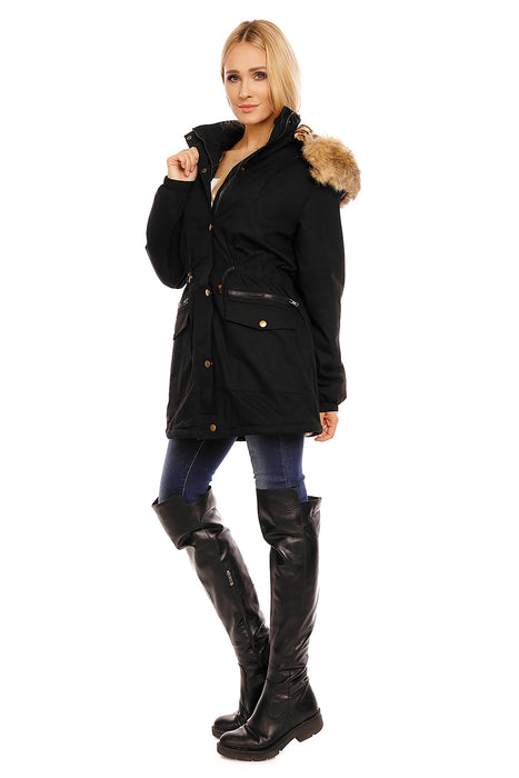 Parka with fur khaki-dark blue