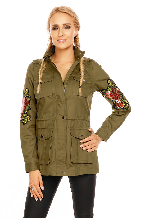 Parka with embroidery Khaki Multicolor with sequins