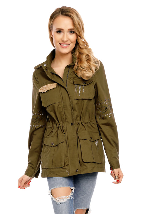 Parka with embroidery Khaki Gold with sequins