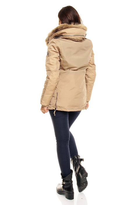 Winter jacket with real fur beige