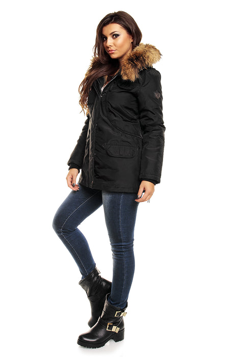 Winter jacket with real fur black