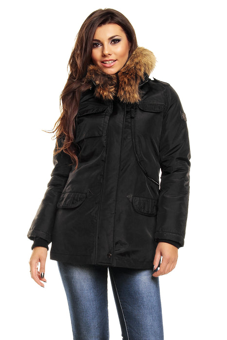 Winter jacket with real fur black