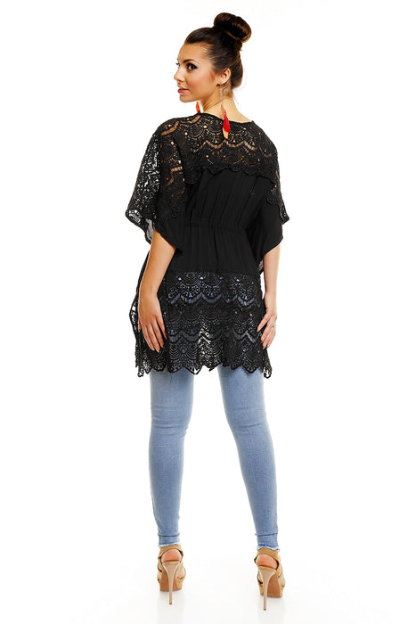 Lace Kimono Jacket Onesize Black Ibiza Boho Style